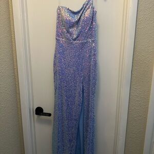 Elegant Light Blue Iridescent Sequin One-Shoulder Gown